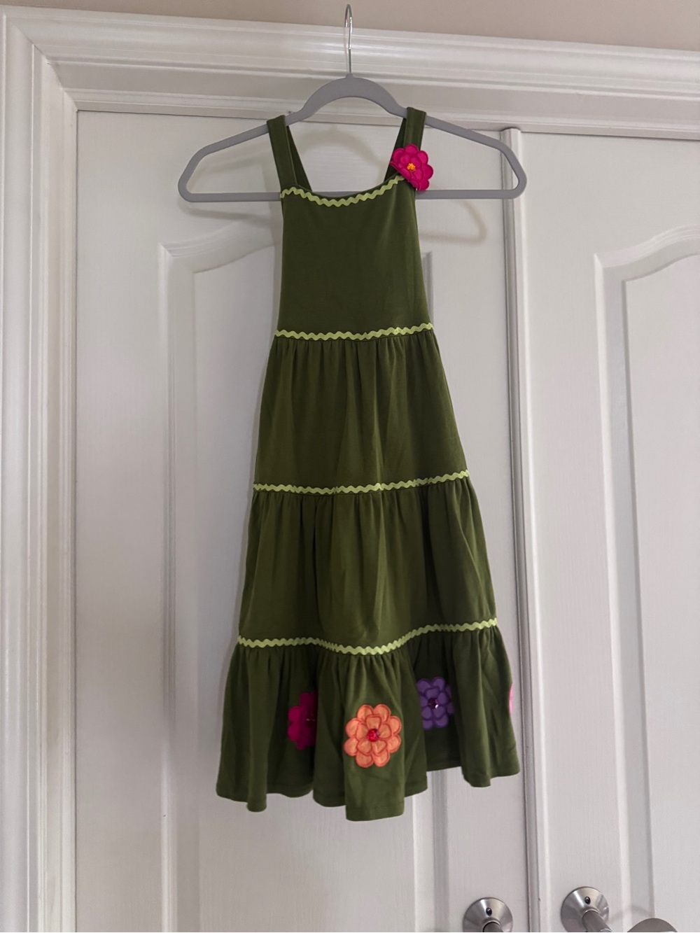 Gymboree Olive Green Tiered Floral Appliqué Kids Dress